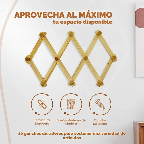 Vista 5 de RamPro Sombrero de estante expandible de madera estilo acordeón, gorra, cinturón, paraguas taza de café pared clavijas de madera