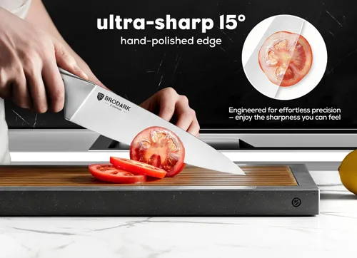 Vista 3 de BRODARK Juego de Cuchillos con Bloque: Juego de cuchillos de cocina con bloque y afilador, 15 piezas de cuchillos de chef ultra afilados, acero