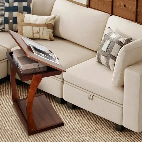 Vista 9 de Redriver 24" C Shaped Side Table, Wooden C-Shaped End Table Natural