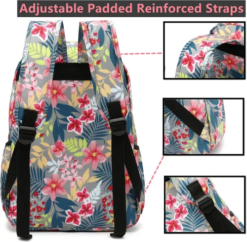 Vista 50 de Leaper Mochila para laptop para mujer: linda mochila floral para escuela, universidad, viajes, trabajo, mochila ligera para niños, Negro margarita