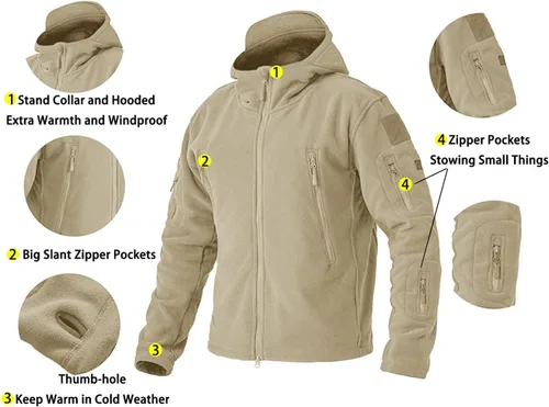 Vista 5 de BIYLACLESEN Chaquetas tácticas de forro polar Softshell para hombre con cremallera completa