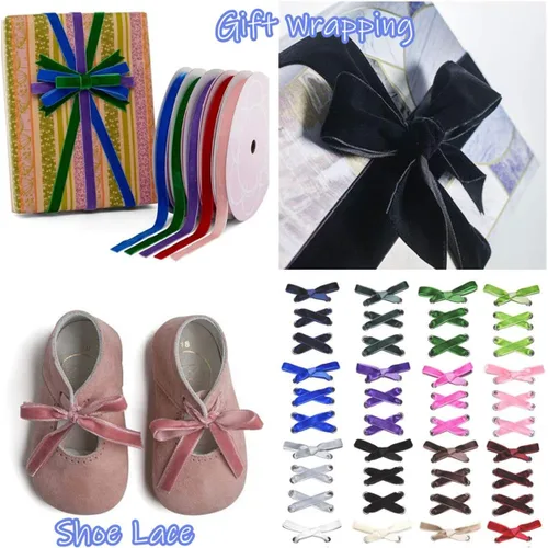 Vista 5 de Cinta de terciopelo negro de 50 yardas de 3/8 pulgadas, cinta vintage para envolver regalos, cintas para manualidades, cinta fina, adornos de tela