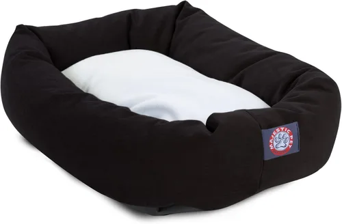 Vista 2 de Cama para perros Bagel de 40 pulgadas negra y Sherpa de Majestic Pet Products Negro