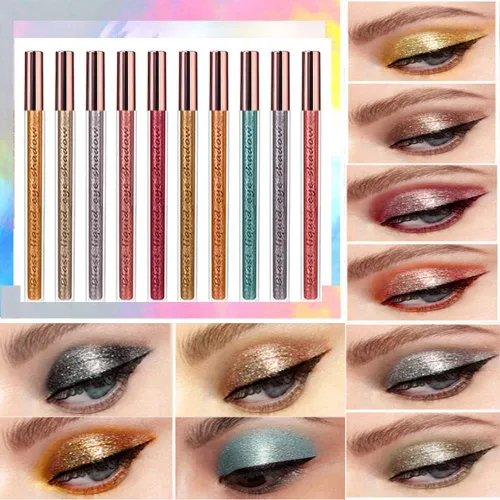 Vista 9 de VERONNI Juego de sombra de ojos líquida con purpurina, 10 piezas de sombra de ojos con purpurina, sombra de ojos líquida metálica brillante, larga