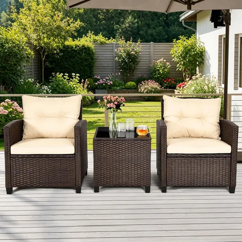 Vista 7 de ORALNER Juego de muebles de patio de 3 piezas, juego de mimbre para Beige