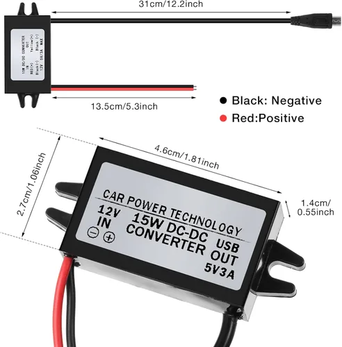 Vista 3 de Weewooday Convertidor impermeable de 12 V a 5 V DC-DC Buck Módulo Adaptador de corriente Micro USB Convertidor de corriente para automóvil Regulador