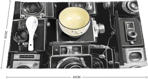 Vista 2 de Retro Cool Camera Collection Placemats Set of 4 Easy Clean Washable Canvas Table Mats Heat Resistant Dining Table Cloth Place Mats for Kitchen