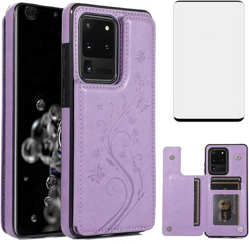 Vista 9 de Funda de teléfono para Samsung Galaxy S20 Plus Glaxay S20+ 5G con protector de pantalla de vidrio templado y tarjetero, funda de piel con tapa