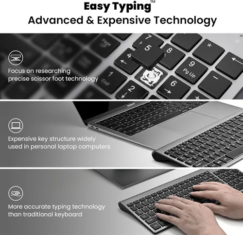 Vista 4 de cimetech EasyTyping KF10 - Combo de teclado y mouse inalámbricos, teclas de interruptor de tijera silenciosas, teclas que ahorran mano de obra