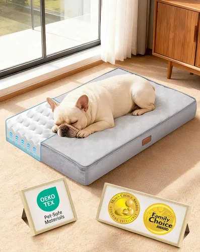 Vista 15 de OhGeni Cama ortopédica impermeable para perros pequeños, funda extraíble lavable a máquina en tela fácil de limpiar, espuma viscoelástica reversible