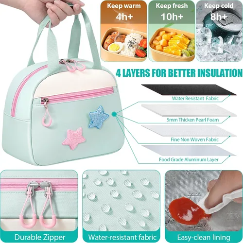 Vista 8 de Fimibuke Mochilas infantiles para niñas, juego de 4 bolsas para libros para Verde menta