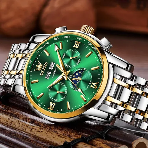 Vista 3 de OLEVS Relojes mecánicos automáticos para hombre, cuerda automática, impermeable, acero inoxidable, relojes de pulsera para hombre, reloj de lujo