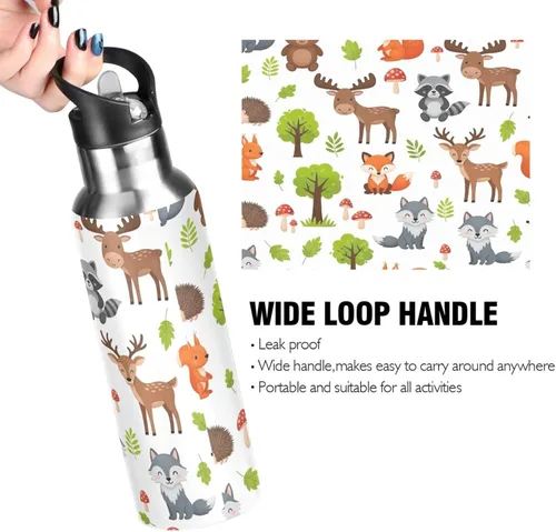 Vista 4 de BPA-Free Sport Water Bottle Insulated 20 Oz, Stainless Steel Vacuum Insulated Water Bottle for Gym Outdoor Travel School, Cute Woodland Animals Bears