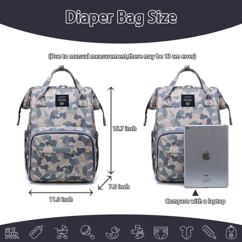 Vista 3 de Mochila de pañales con estampado de vaca con cochecito para mujer, bolsa de pañales de viaje impermeable para el cuidado del bebé, Camo, Moderno
