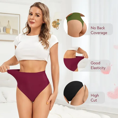 Vista 2 de FallSweet Ropa interior de cintura ultra alta para mujer, paquete de bragas de tiro alto