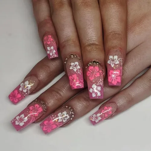 Vista 10 de IMSOHOT Uñas postizas, acrílicas de color naranja mate, puntas francesas cuadradas, 24 unidades, uñas extra largas con pegamento con bonitos diseños