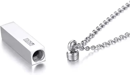 Vista 2 de Custom Vertical Bar Urn Necklace Personalized, Engraved Name Necklace Cremation Ashes Keepsake Pendant Crystal MemorialJewelry for Men, Women