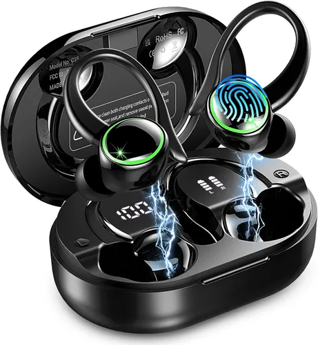 Vista 8 de Auriculares inalámbricos Matast, auriculares Bluetooth deportivos, auriculares con gancho para el oído IP7 impermeables con entrenamiento