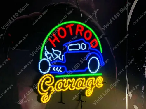 Vista 2 de Queen Sense 24 x 20 pulgadas Hot Rods Garaje Coche LED Señal Luz Señales Luces Luces Pared Fiesta Decoración Lámpara Con Regulador A124HRGCS-XLED