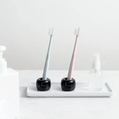 Vista 3 de Mini soporte de cerámica para cepillos de dientes para parejas, soporte para cepillos de dientes de baño hecho a mano, soporte para cabezal