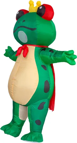 Vista 2 de JYZCOS Disfraz inflable de príncipe de rana con corona para adultos, lindo y divertido animal de Halloween, traje inflable para fiesta de cosplay