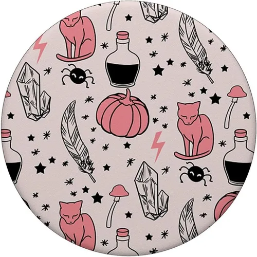 Vista 3 de Pink Sphynx Cat Potion Pumpkin Pattern Halloween Girls Women PopSockets intercambiables PopGrip