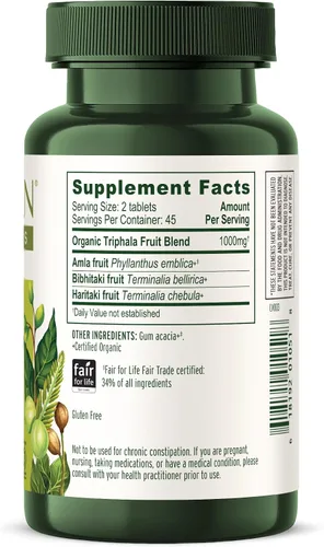 Vista 8 de 90 comprimidos Banyan Botanicals Triphala USDA orgánico, fórmula equilibrada para la desintoxicación y el rejuvenecimiento*