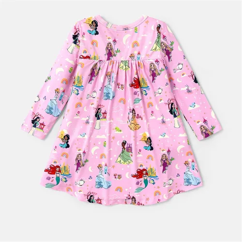 Vista 6 de Disney Princess Toddler Girl Dress Character Print Long Sleeve Playwear Dress 2-6 Years
