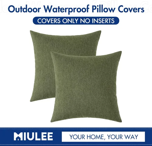 Vista 6 de MIULEE - Juego de 2 fundas de almohada decorativas para exteriores, impermeables, sólidas, de lino, para jardín, casa de campo, para Navidad