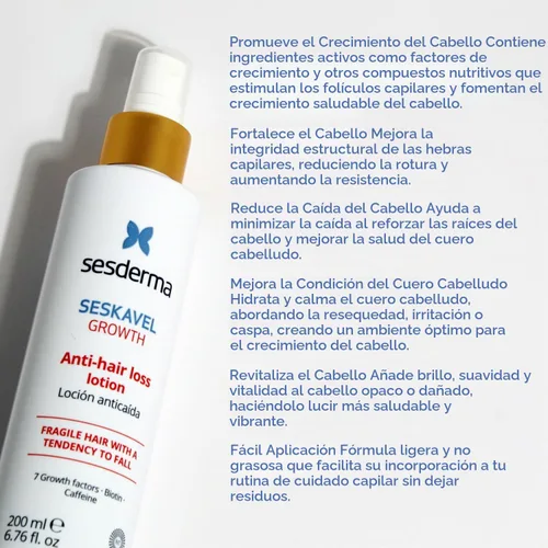 Vista 3 de Sesderma SESKAVEL GROWTH Loción anti pérdida de cabello, solución de pérdida de cabello para un cabello más fuerte y crecimiento activo, 6.8 onzas