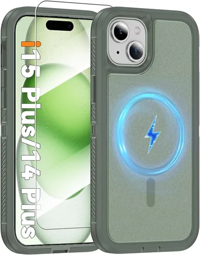 Vista 47 de Funda magnética para iPhone 13/iPhone 14 [compatible con Magsafe] [protector de pantalla de vidrio] [protección de grado militar de doble capa]