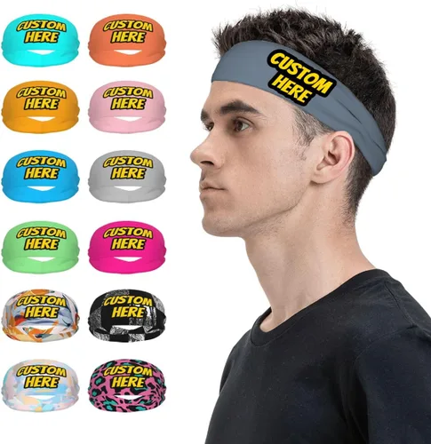 Vista 16 de Diadema deportiva personalizada para añadir cualquier foto texto, logotipo, personalizable, bandas elásticas que absorben la humedad para mujeres