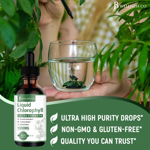 Vista 6 de Paquete de 2 gotas de clorofila líquida, concentrado totalmente natural, apoyo al sistema inmunológico, refuerzo de energía y digestión, de hojas