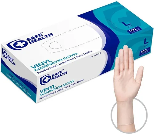 Vista 6 de Safe Health Vinyl Exam Disposable Gloves, Free of Latex & Powder, Clear, 3.5 Mil, Medical Grade
