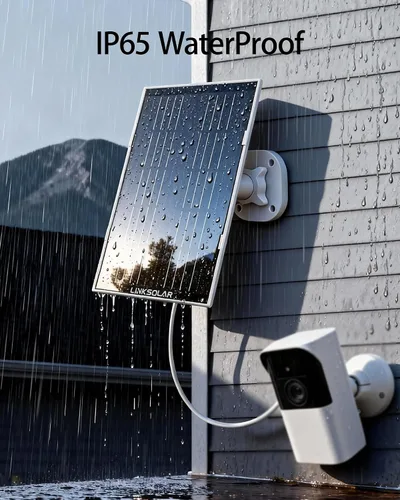 Vista 4 de Panel solar para cámara de seguridad, cargador solar de 3 W con enchufe de barril y puerto USB C para cámara de batería recargable al aire libre