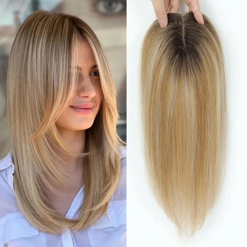 Vista 27 de Aimeolyn Toppers de cabello para mujer, cabello humano real, sin flequillo, extensiones de cabello superior para adelgazar, base de encaje Haisr