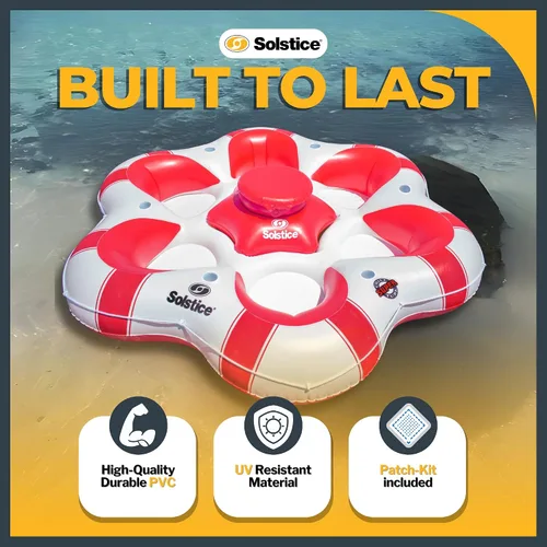 Vista 5 de SOLSTICE Super Chill - Tubo flotante inflable para 6 personas con portavasos, enfriador, parte inferior de malla, respaldo, asas de agarre