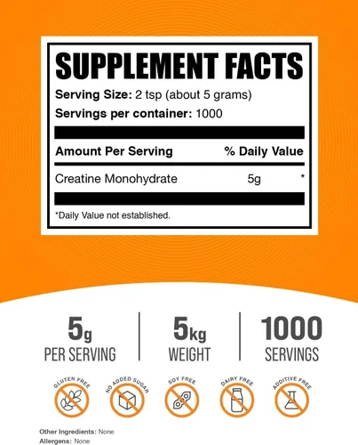Vista 2 de Polvo micronizado de creatina monohidrato de BulkSupplements, 99,99% fórmula pura de alto rendimiento, pre/posentrenamiento, musculación/crossfit