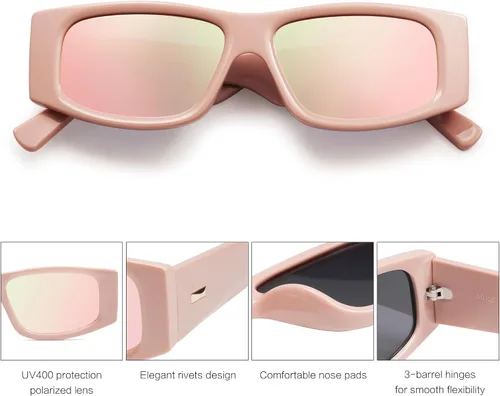 Vista 28 de SOJOS Gafas de sol polarizadas rectangulares Y2K de moda para mujeres y hombres, gafas de sol rave de diseñador de moda SJ2228