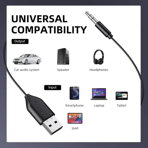 Vista 3 de Smof Adaptador auxiliar a Bluetooth 5.2 Receptor Bluetooth de 0.138 in con micrófono incorporado entrada auxiliar para transmisión de música
