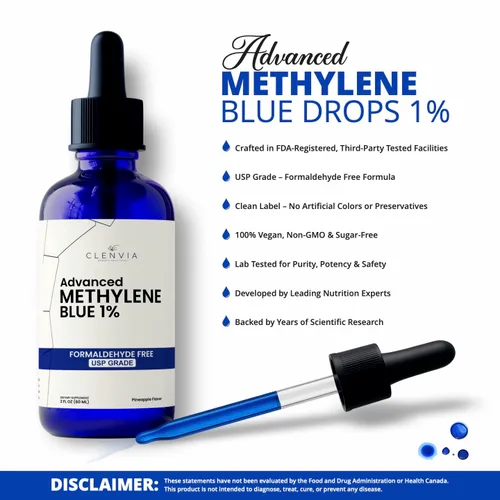 Vista 4 de Azul de metileno grado farmacéutico 2 oz – Solución de grado USP 1% Probado por terceros Suplemento de salud cerebral para hombres y mujeres
