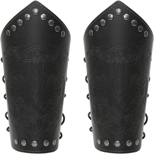 Vista 18 de Medieval Leather Bracers Embossed Viking Knight Cosplay Arm Guard Jormungandr Brazo de cuero Armadura-marrón (2pcs)