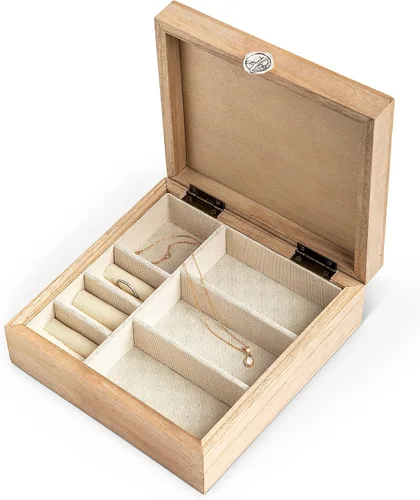 Vista 4 de DEMDACO Sister - Joyero de madera de Paulownia natural de grano de madera de 65 x 65 pulgadas