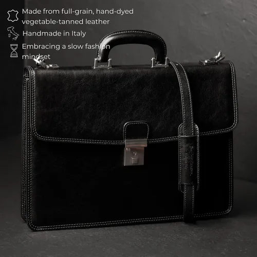 Vista 4 de Time Resistance Leather Briefcase - Italian Handmade Leather Laptop Bag - Handbag for Men - Professional Computer Case