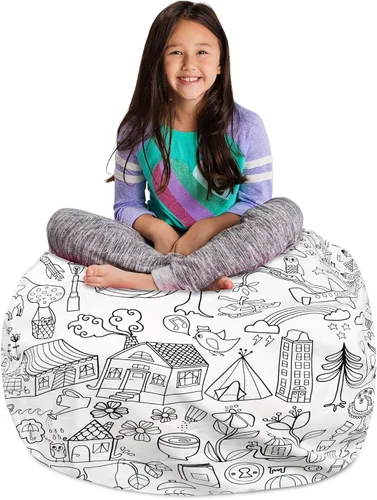 Vista 48 de Posh Creations Funda de puf para niños con almacenamiento para animales de peluche - Organizador de juguetes para niños, Mediano 68.58 cm - Lona