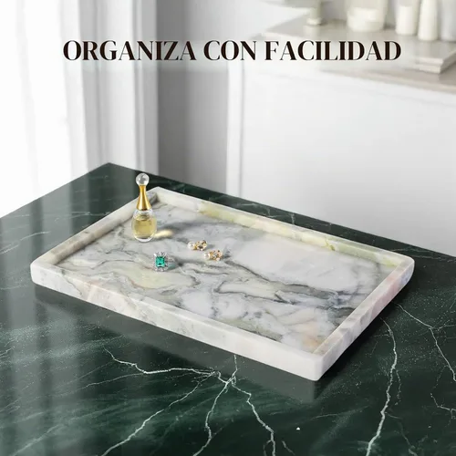 Vista 3 de Koville Bandeja de mármol natural, mesa auxiliar de 12 x 8 pulgadas, bandeja decorativa para joyas, relojes, almacenamiento de velas de perfume