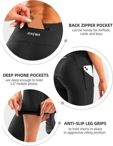 Vista 5 de Pantalones de ciclismo acolchados 4D para mujer, pantalones cortos de ciclismo de cintura alta, capris de bicicleta 34, mallas de ciclismo