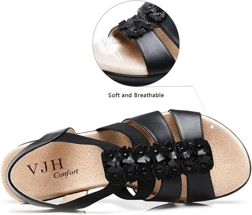 Vista 3 de VJH confort Sandalias de cuña para mujer, con plataforma elástica, cómodas, informales, planas