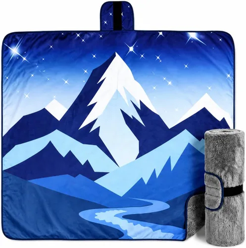 Vista 10 de Tirrinia Manta impermeable para exteriores con forro sherpa, resistente al viento, triple capa, cálida y cómoda, plegable para camping, estadio