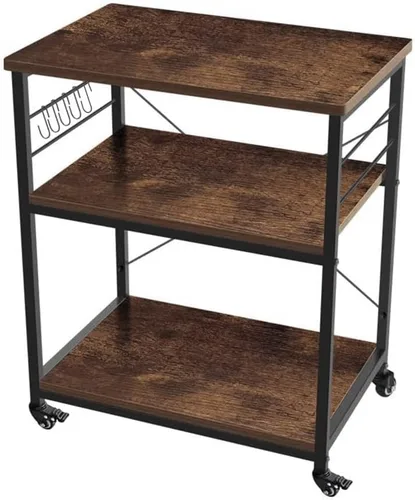 Vista 10 de AZ L1 Life Concept Mesa auxiliar de cocina con 3 niveles para horno de microondas, estación de trabajo con ruedas, 23.7 pulgadas